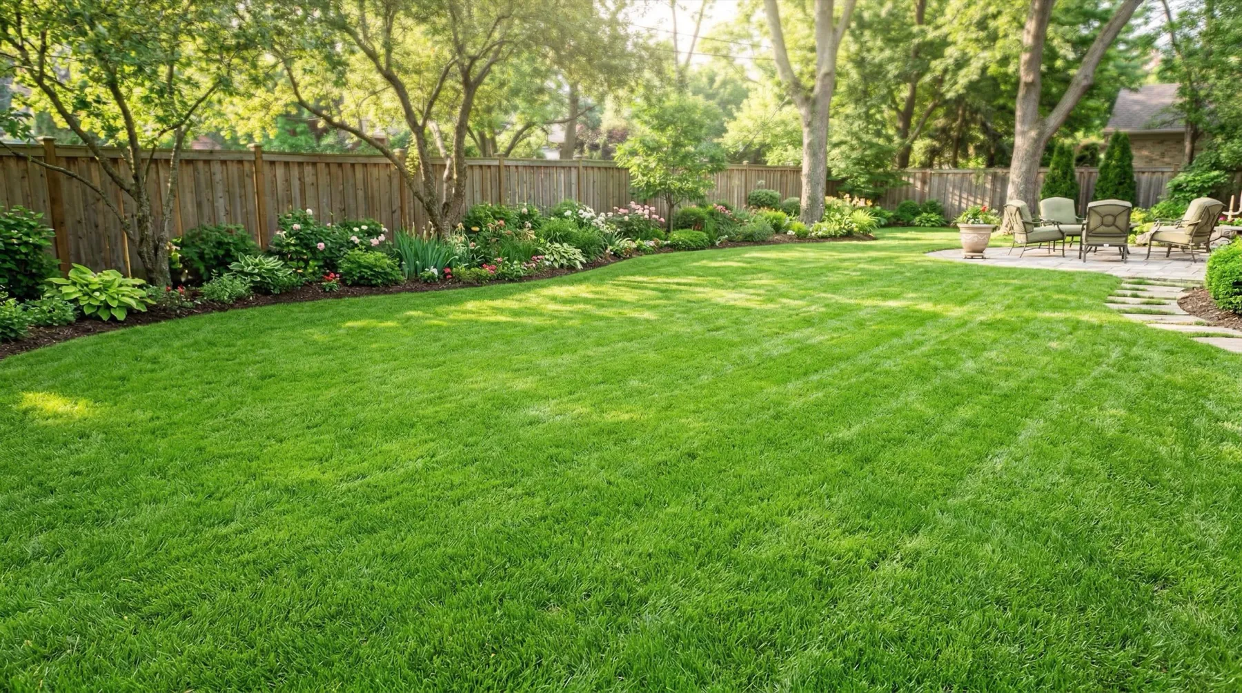 A healthy green backyard lawn